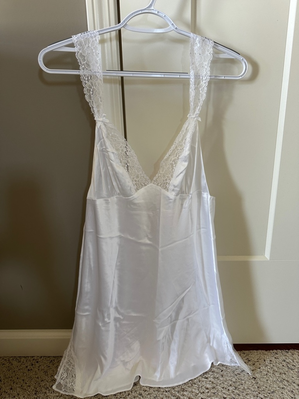 Victoria's Secret White Satin Lace-Trim Slip Chemise